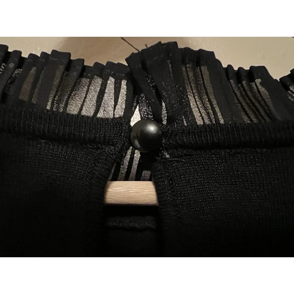 Adrianna Papell Sweater Pleated Short Sleeves and Collar‎ Keyhole Black Size M